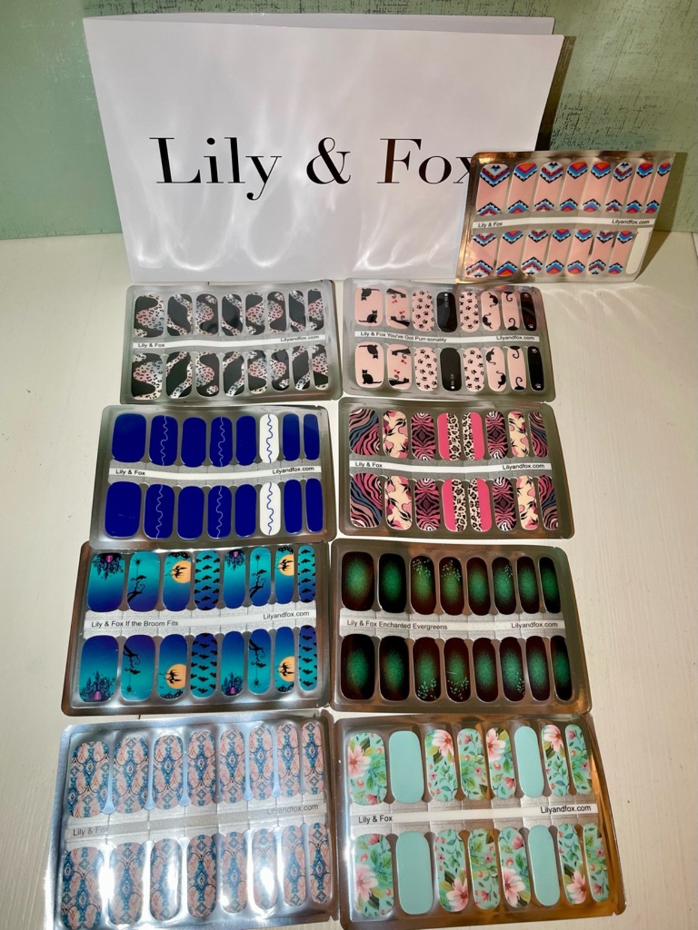 Mixed Nail Wraps - Assorted Blue, Pink, Green & Black Designs 8 NEW SETS